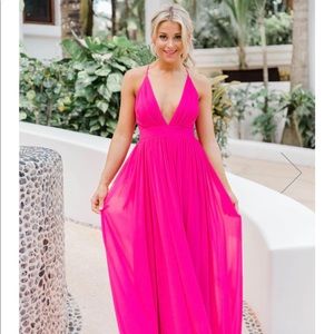 Pink lily. IT ALL BEGINS WITH LOVE MAGENTA MAXI DRESS